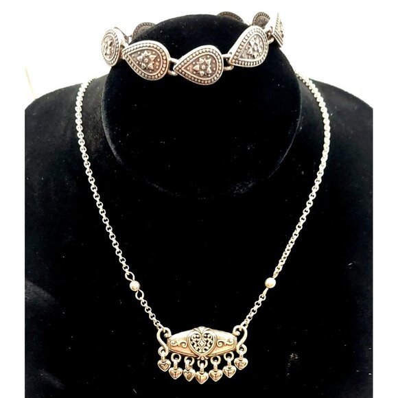 Brighton Priscilla Heart Silverplated 2-Pc Set Necklace Bracelet Collectible Tin - Picture 2 of 8